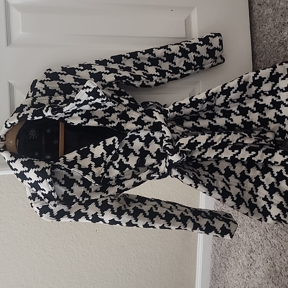 Body Central Patterned Cream & Black Pea Coat Blazer Sz S